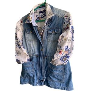 Live a little Distressed Utility Cowgirl Jean Chore Vest Pockets Toggle Snap Zip